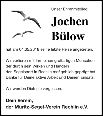 Traueranzeige von Jochen Bülow von Müritz-Zeitung