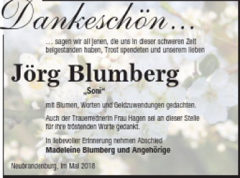 Traueranzeige von Jörg Blumberg von Neubrandenburger Zeitung