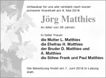 Traueranzeige von Jörg Matthier von Strelitzer Zeitung