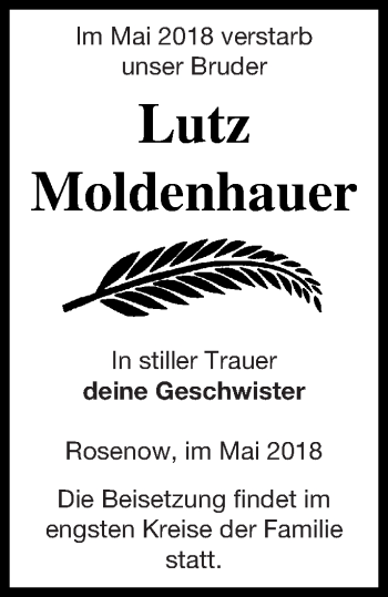 Traueranzeige von Lutz Moldenhauer von Templiner Zeitung
