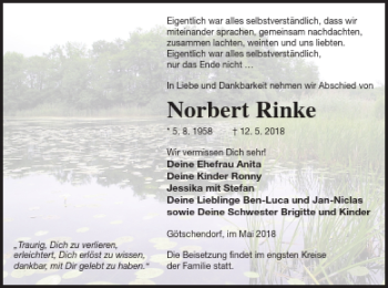 Traueranzeige von Norbert Rinke von Templiner Zeitung