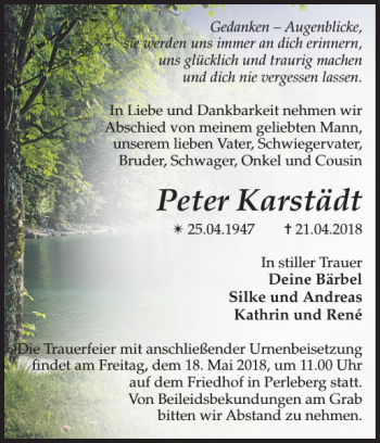 Traueranzeige von Peter Karstädt von Der Prignitzer