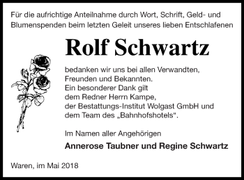 Traueranzeige von Rolf Schwartz von Müritz-Zeitung