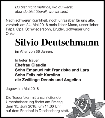 Traueranzeige von Silvio Deutschmann von Prenzlauer Zeitung