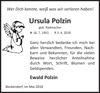 Traueranzeige von Ursula Polzin von Hagenower Kreisblatt