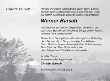 Traueranzeige von Werner Barsch von Pasewalker Zeitung