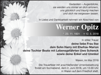 Traueranzeige von Werner Opitz von Müritz-Zeitung