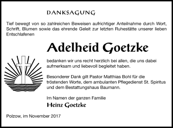 Traueranzeige von Adelheid Goetzke von Pasewalker Zeitung