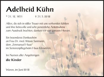 Traueranzeige von Adelheid Kühn von Müritz-Zeitung