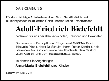 Traueranzeige von Adolf-Friedrich Bielefeldt von Müritz-Zeitung