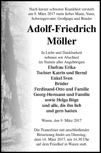 Traueranzeige von Adolf-Friedrich Möller von Müritz-Zeitung