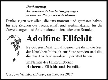 Traueranzeige von Adolfine Ellfeldt von Müritz-Zeitung