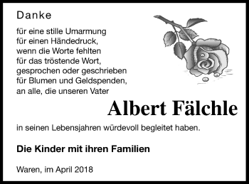 Traueranzeige von Albert Fälchle von Müritz-Zeitung