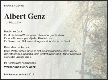 Traueranzeige von Albert Genz von Haff-Zeitung