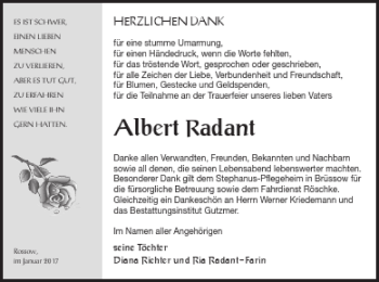 Traueranzeige von Albert Radant von Pasewalker Zeitung