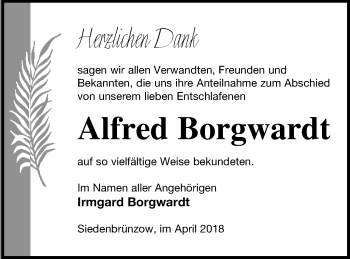 Traueranzeige von Alfred Borgwardt von Demminer Zeitung