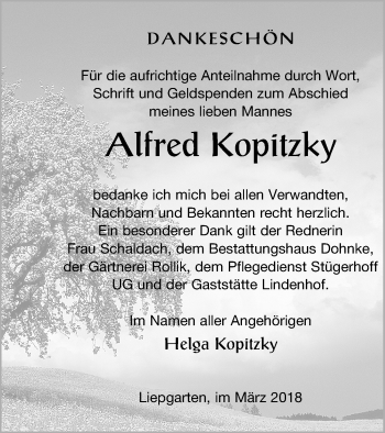 Traueranzeige von Alfred Kopitzky von Haff-Zeitung