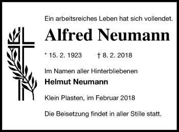 Traueranzeige von Alfred Neumann von Müritz-Zeitung