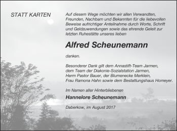 Traueranzeige von Alfred Scheunemann von Vorpommern Kurier