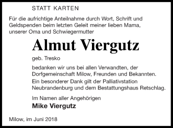 Traueranzeige von Almut Viergutz von Pasewalker Zeitung