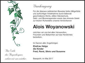 Traueranzeige von Alois Woyanowski von Mecklenburger Schweiz