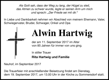 Traueranzeige von Alwin Hartwig von Pasewalker Zeitung