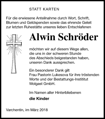 Traueranzeige von Alwin Schröder von Müritz-Zeitung