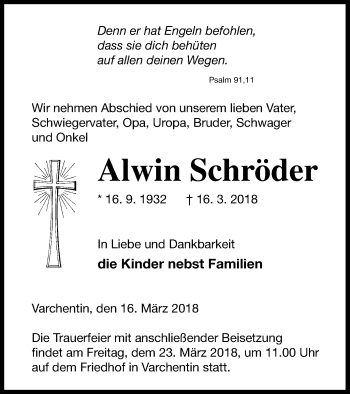 Traueranzeige von Alwin Schröder von Müritz-Zeitung