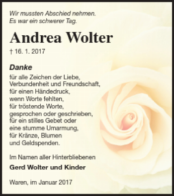 Traueranzeige von Andrea Folter von Müritz-Zeitung