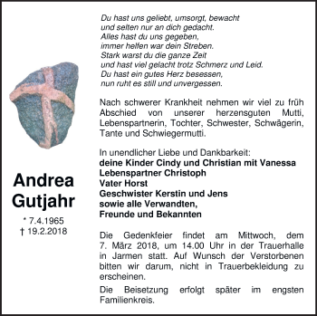Traueranzeige von Andrea Gutjahr von Vorpommern Kurier