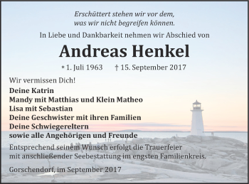 Traueranzeige von Andreas Henkel von Mecklenburger Schweiz