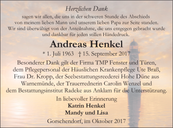 Traueranzeige von Andreas Henkel von Mecklenburger Schweiz