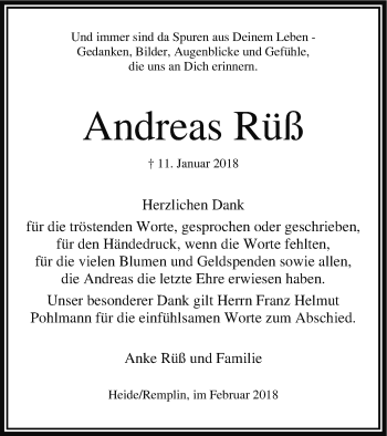 Traueranzeige von Andreas Rüß von Mecklenburger Schweiz