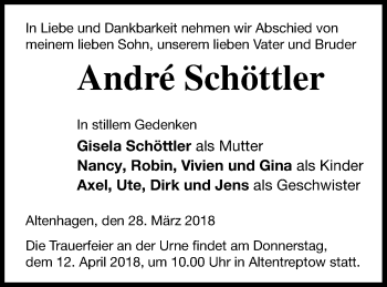 Traueranzeige von André Schöttler von Neubrandenburger Zeitung