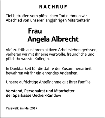 Traueranzeige von Angela Albrecht von Haff-Zeitung