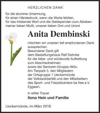 Traueranzeige von Anita Dembinski von Haff-Zeitung