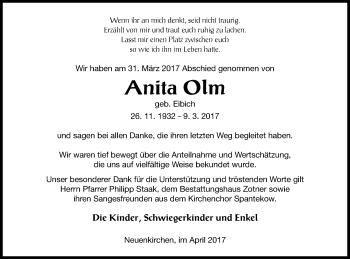 Traueranzeige von Anita Olm von Vorpommern Kurier