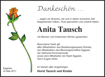 Traueranzeige von Anita Tausch von Haff-Zeitung