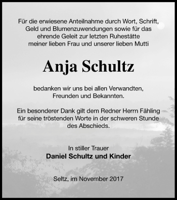 Traueranzeige von Anja Schultz von Neubrandenburger Zeitung