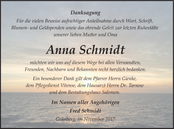 Traueranzeige von Anna Schmidt von Pasewalker Zeitung