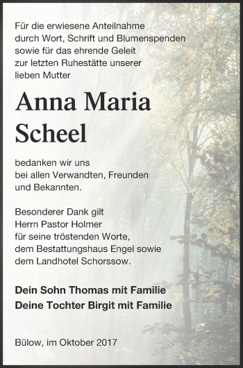 Traueranzeige von Anna Maria Scheel von Mecklenburger Schweiz