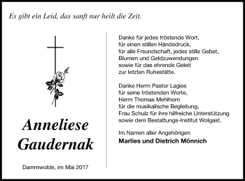 Traueranzeige von Anneliese Gaudernak von Müritz-Zeitung