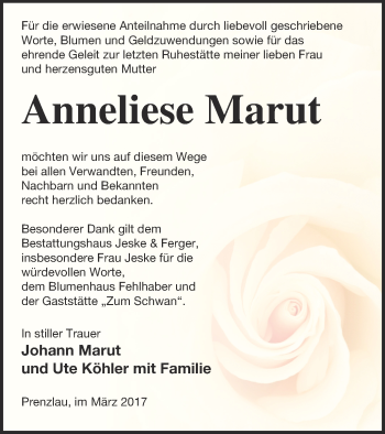Traueranzeige von Anneliese Marut von Prenzlauer Zeitung