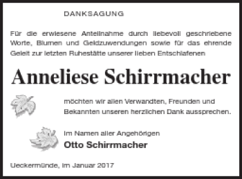 Traueranzeige von Anneliese Schirrmacher von Haff-Zeitung