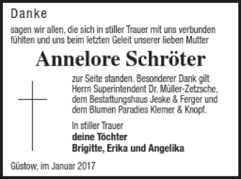 Traueranzeige von Annelore Schröter von Prenzlauer Zeitung