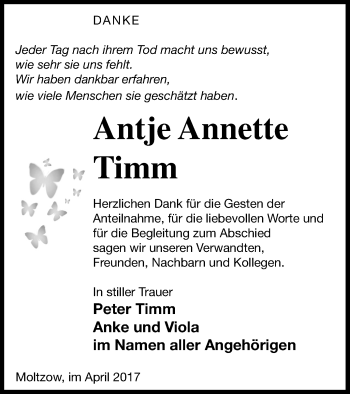 Traueranzeige von Antje Annette Timm von Müritz-Zeitung