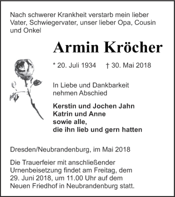 Traueranzeige von Armin Kröcher von Neubrandenburger Zeitung