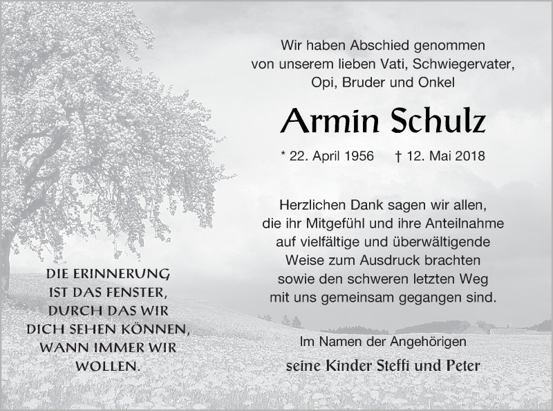  Traueranzeige für Armin Schulz vom 16.06.2018 aus Strelitzer Zeitung