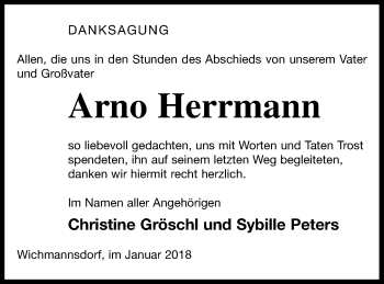 Traueranzeige von Arno Herrmann von Templiner Zeitung