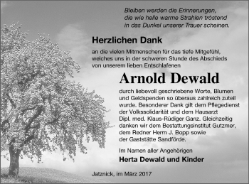 Traueranzeige von Arnold Dewald von Pasewalker Zeitung